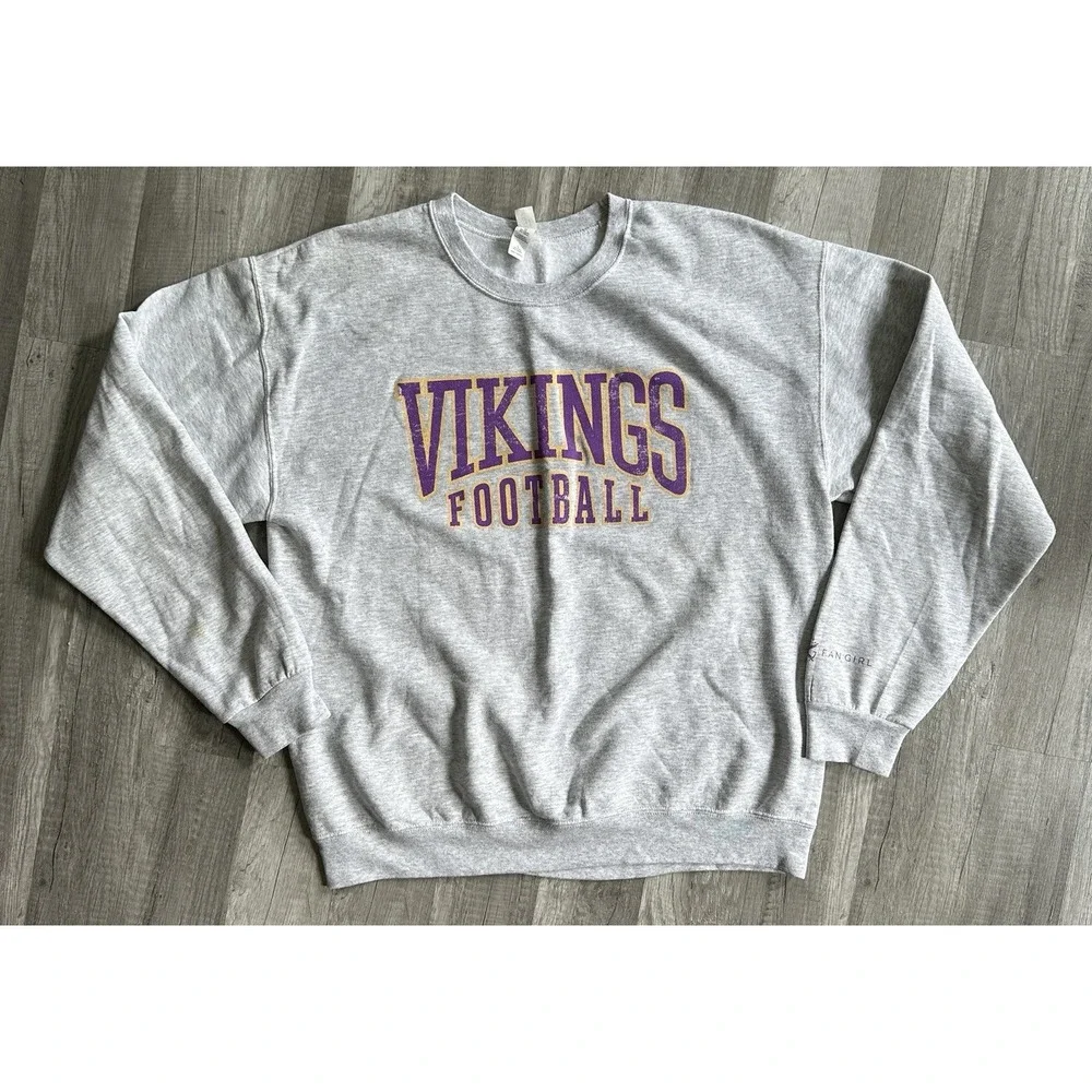 Jerzees Minnesota Vikings Crewneck Sweatshirt Size Large Gray Unisex
